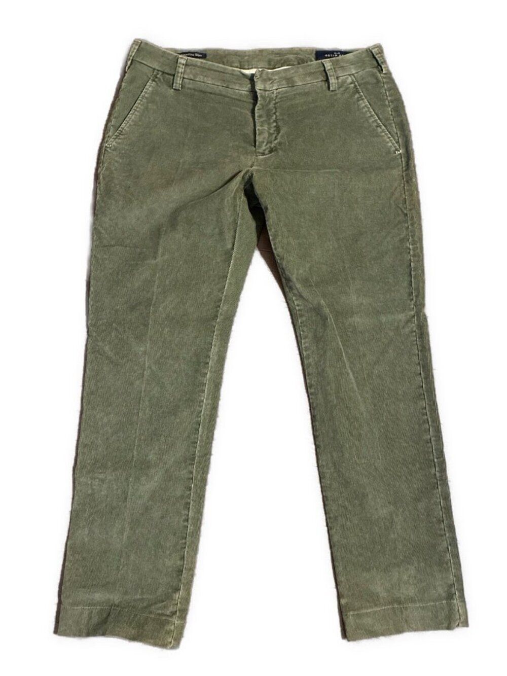 Entre Amis Mens Tk America Slim Solid Olive Green Corduroy Pants 34 / 48 Italy